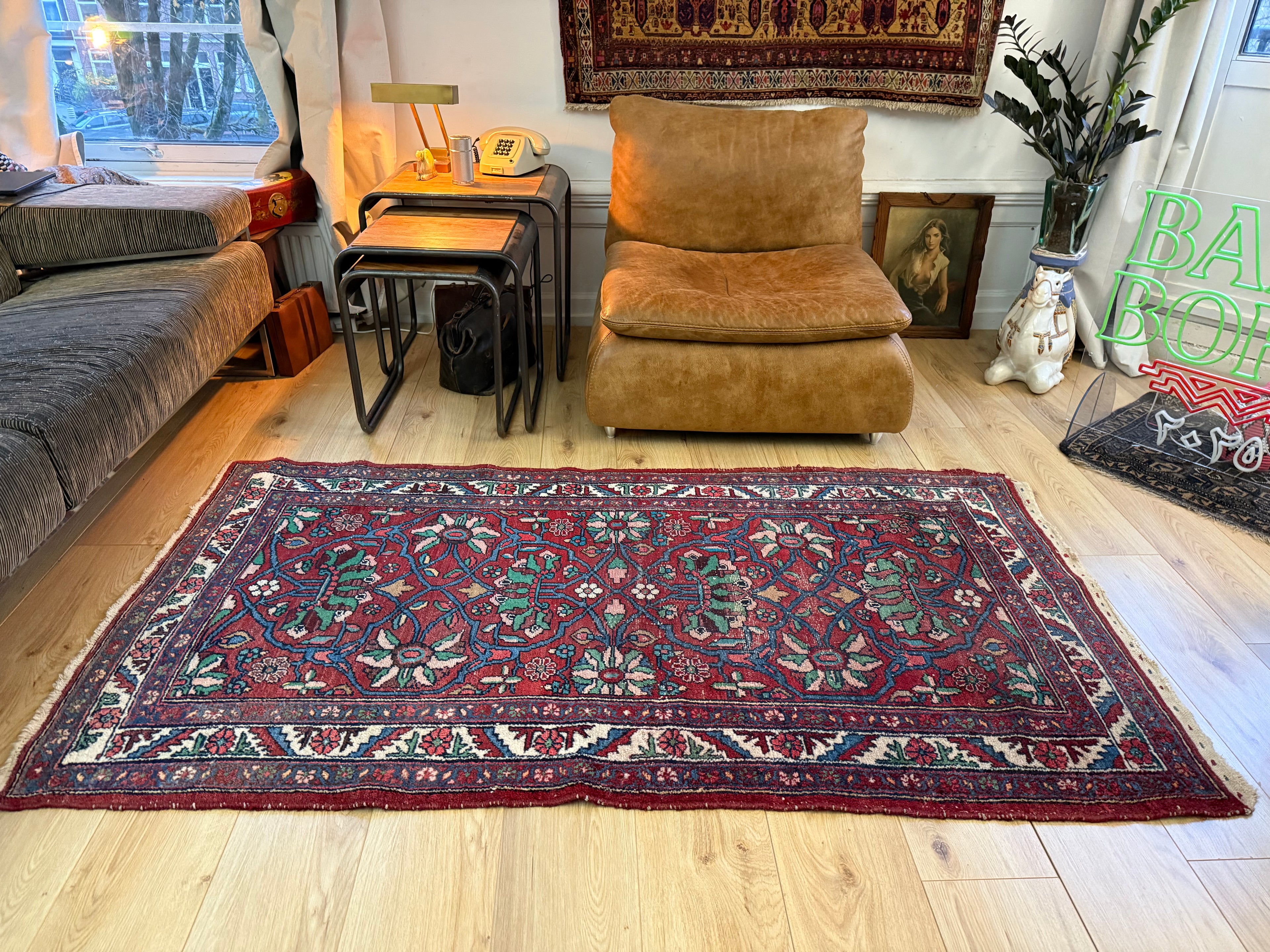 Sleets Vintage handgeknoopt oosters tapijt – 193 × 104 cm