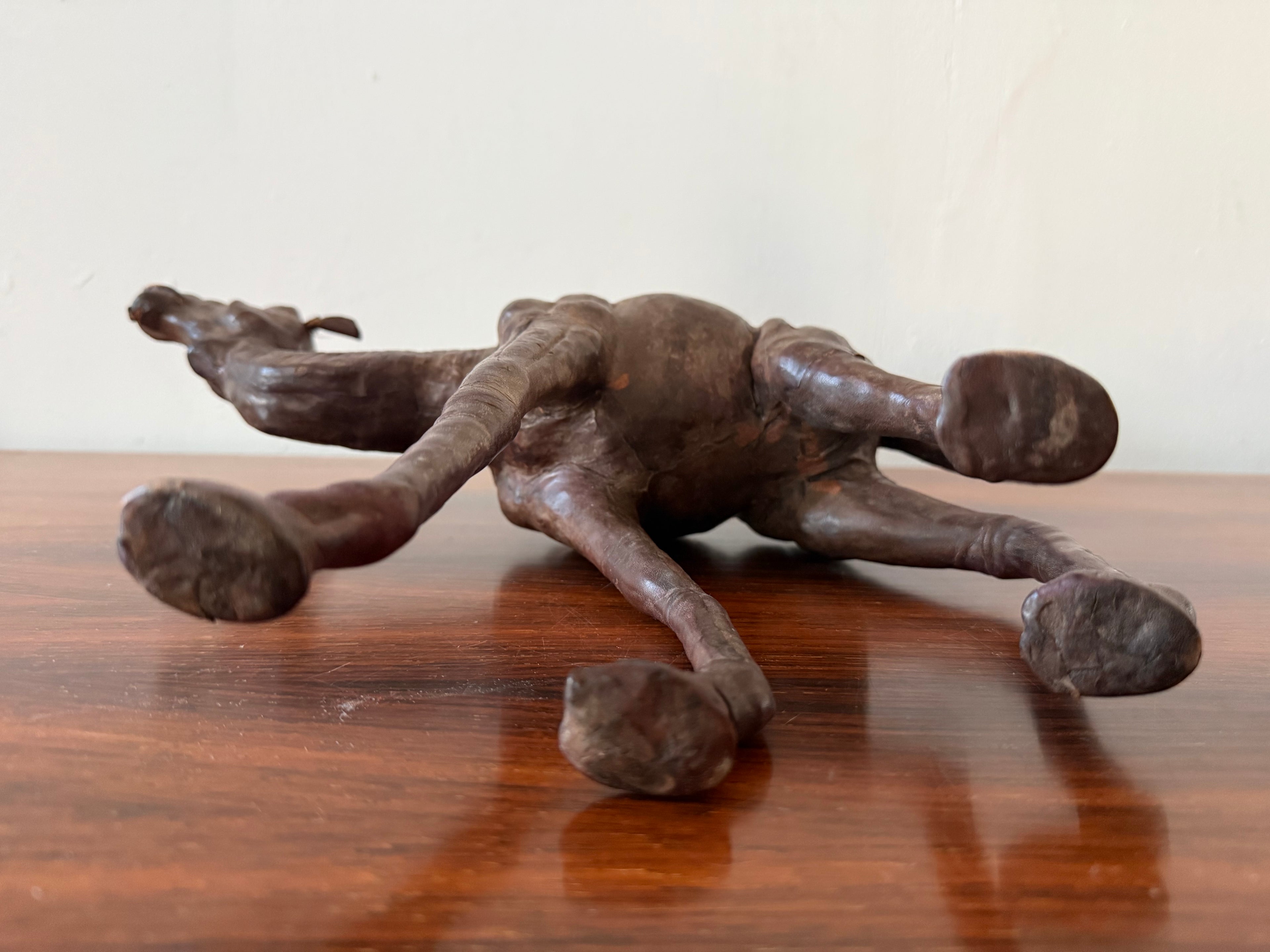 Vintage Dark Leather Camel (Dromedary) – Sculptural Handcrafted Wood &amp; Leather Object