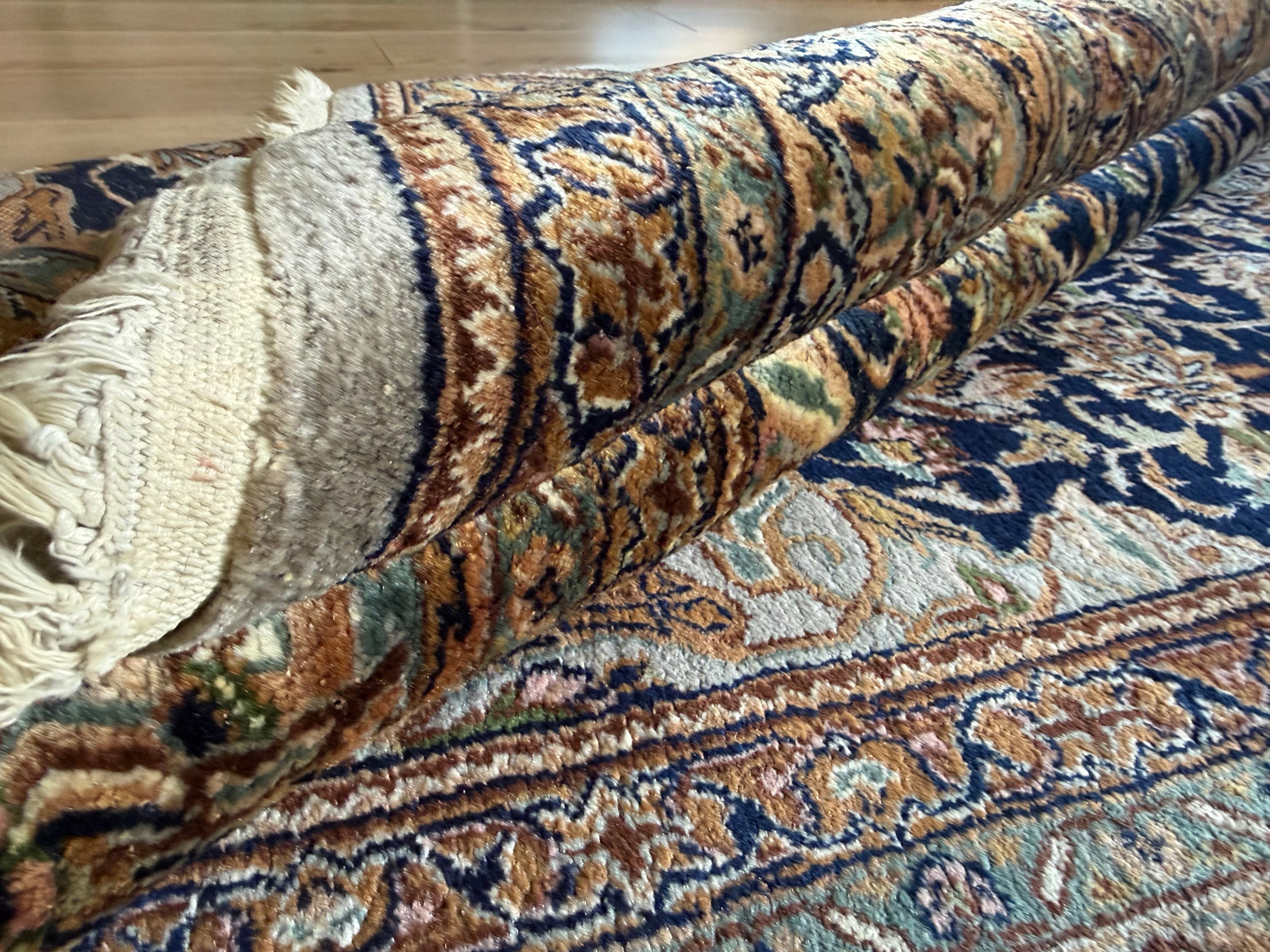 Handgeknoopt tapijt 304 × 202 cm – Kashan stijl – blauw veld