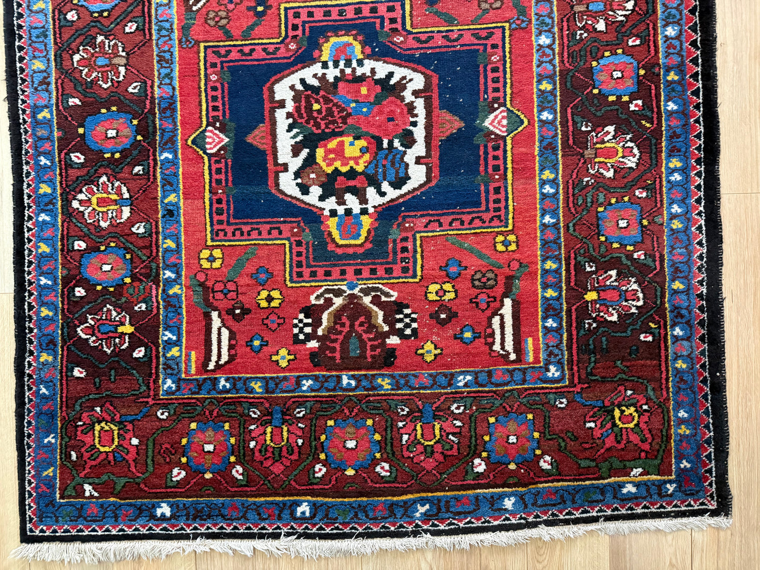 Lang vintage Heriz-stijl tapijt – 405 × 165 cm