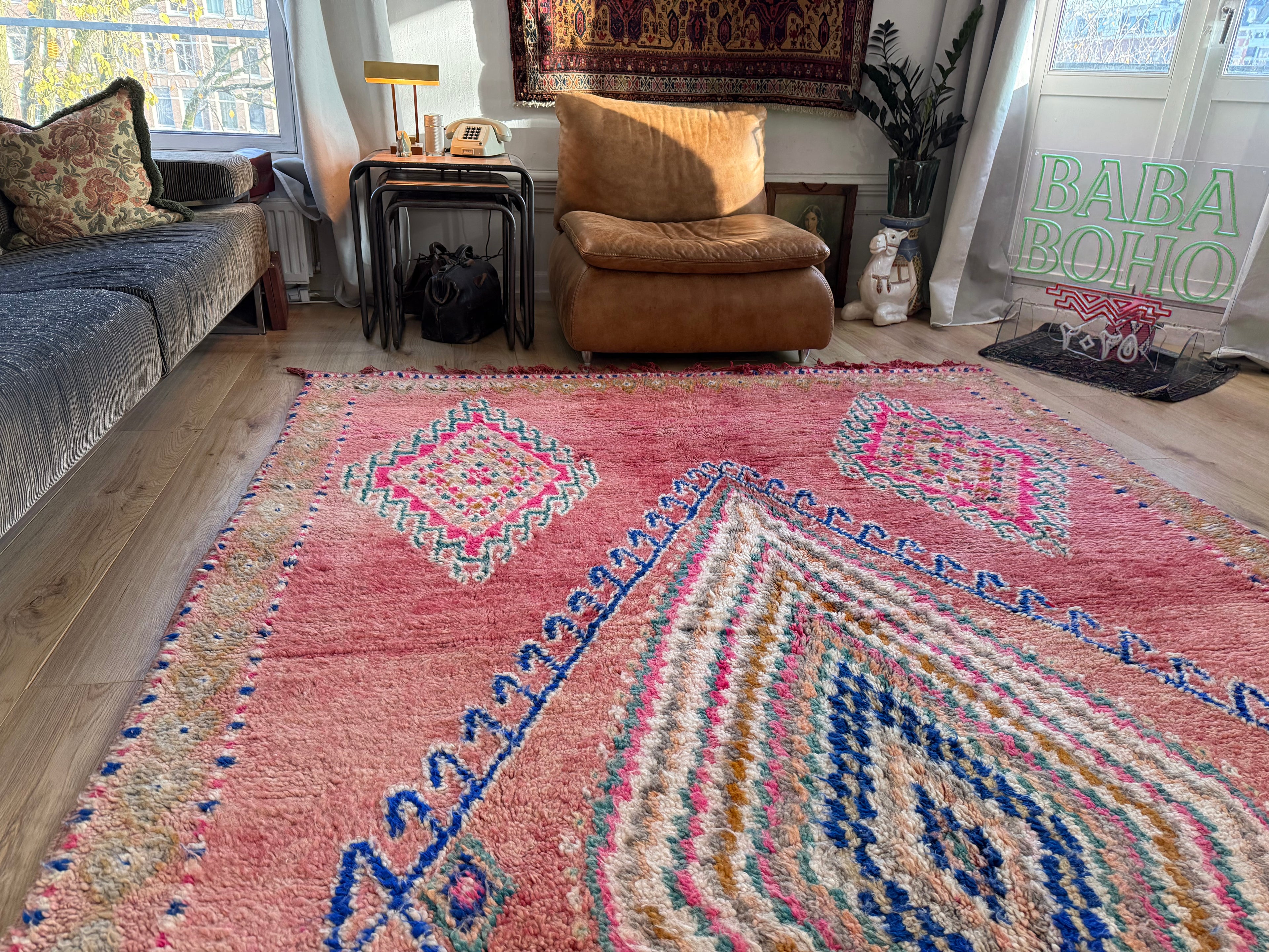 Handgeknoopt vintage Marokkaans tapijt – ca. 370 × 204 cm