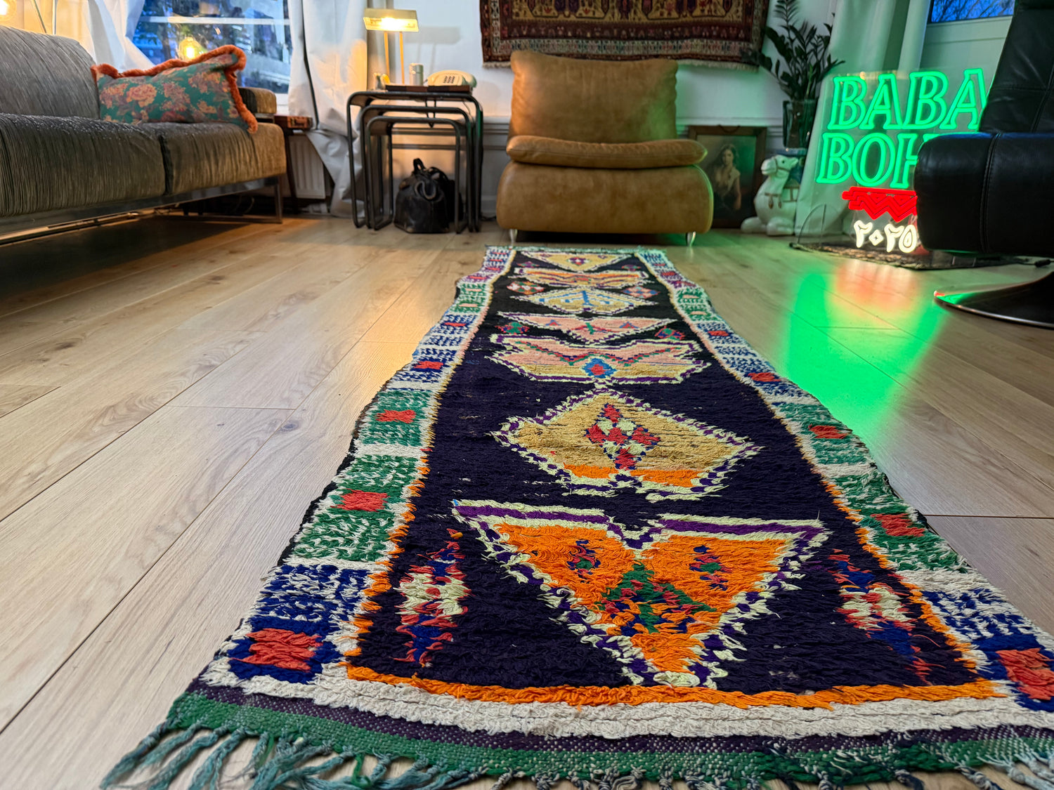 Handgeweven Berber loper uit Marokko – ca. 253 × 70 cm