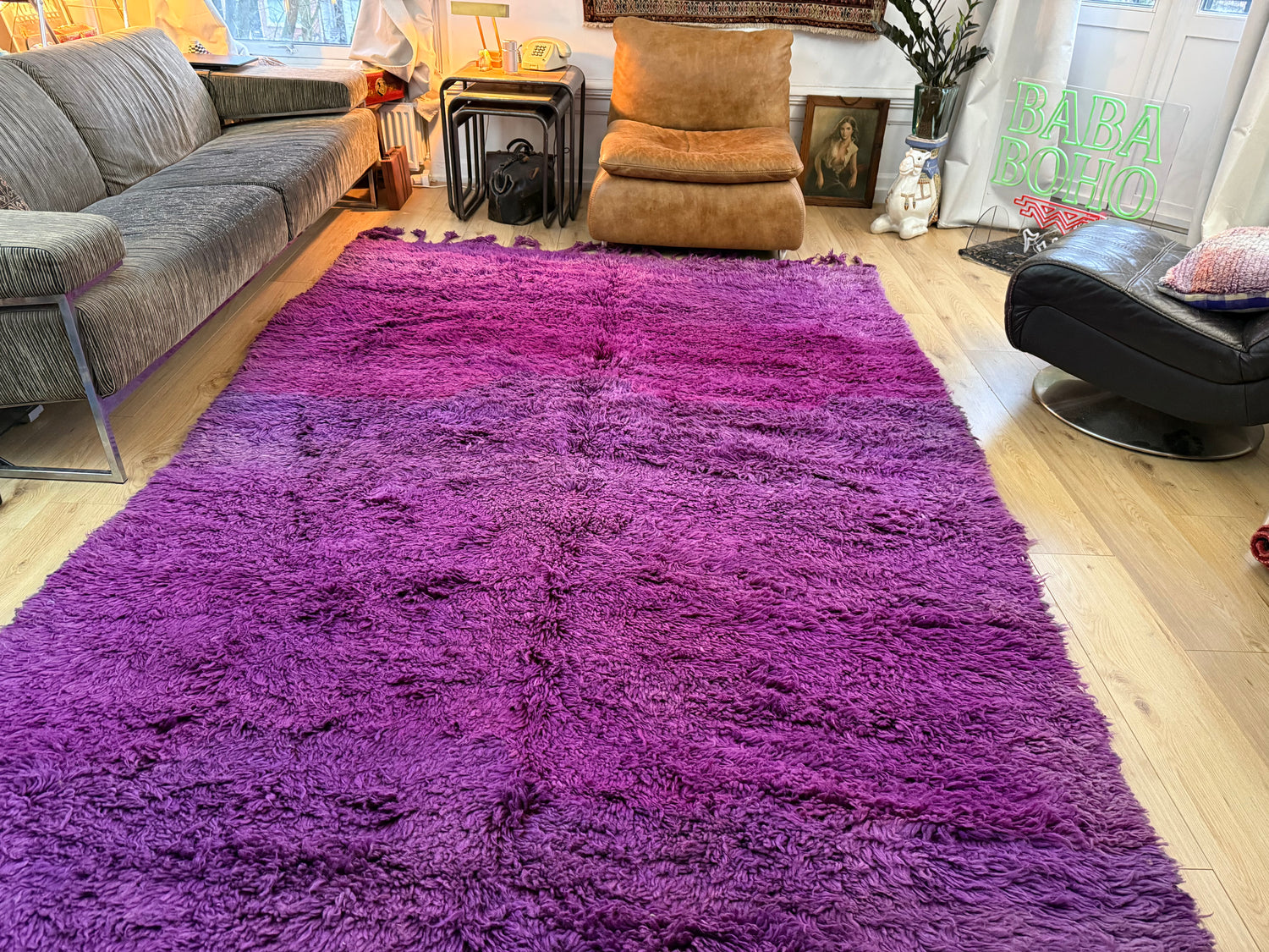 Groot paars vintage hoogpolig Berber tapijt – 320 × 197 cm