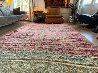 Vintage Marokkaans Berbertapijt – poederroze &amp; salie 290 × 180 cm