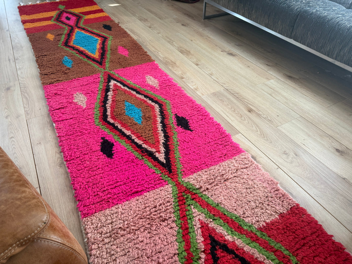 Vintage Marokkaanse Azilal loper – 390 × 80 cm
