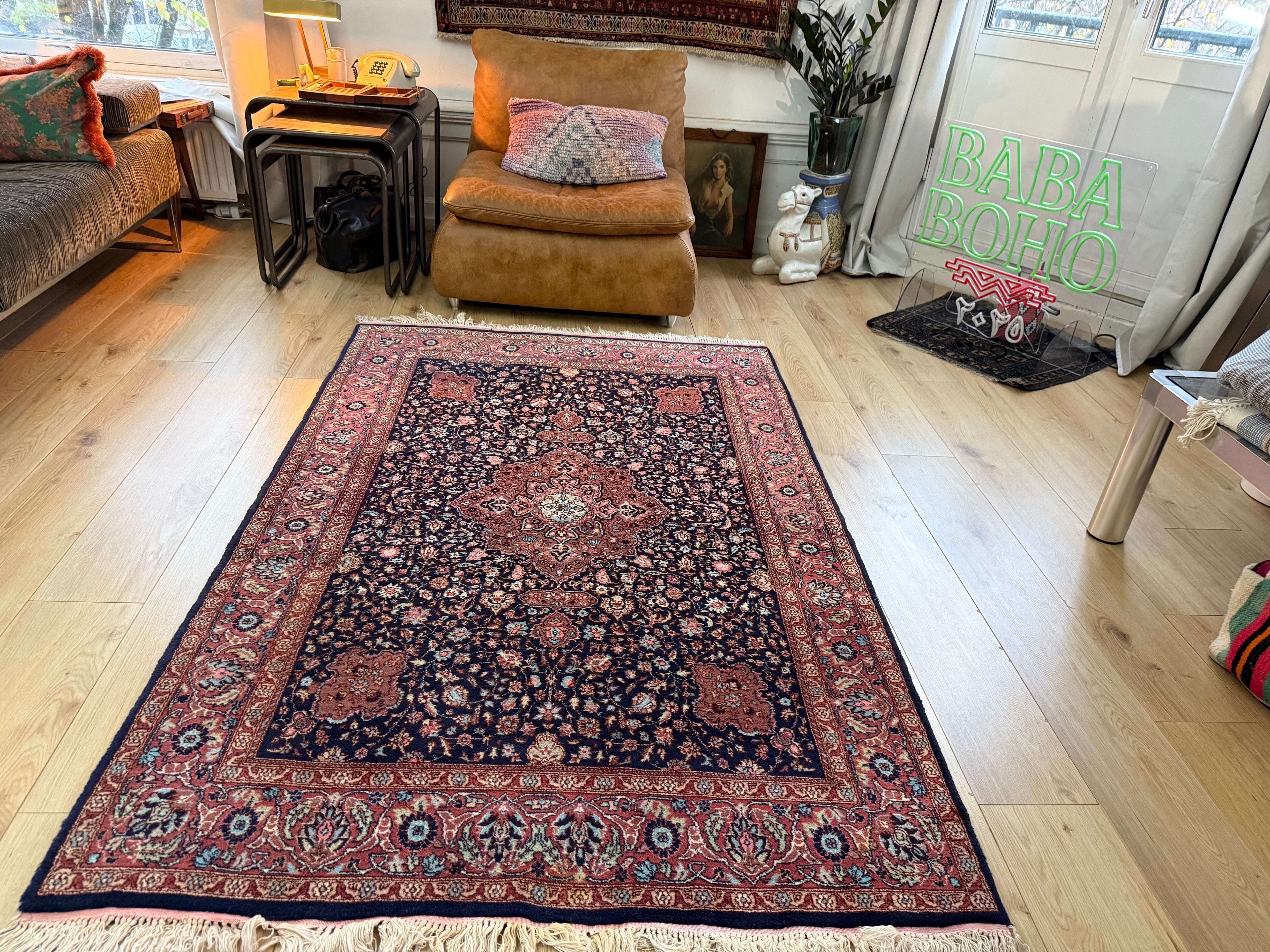 Handgeknoopt vintage Tabriz-stijl tapijt – ca. 208 x 128 cm