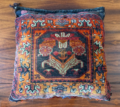 Vintage nomadic floor cushion made of hand-knotted wool, one of a kind