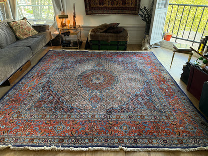 Handgeknoopt klassiek medaillon tapijt, ( vierkant ) rijk rood &amp; blauw – 253 × 246 cm