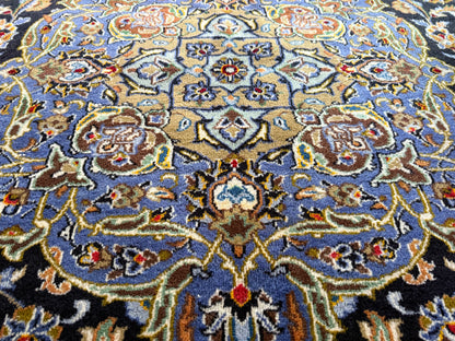 XL vintage medaillon tapijt in nachtblauw &amp; lichtblauw – ca. 408×295 cm