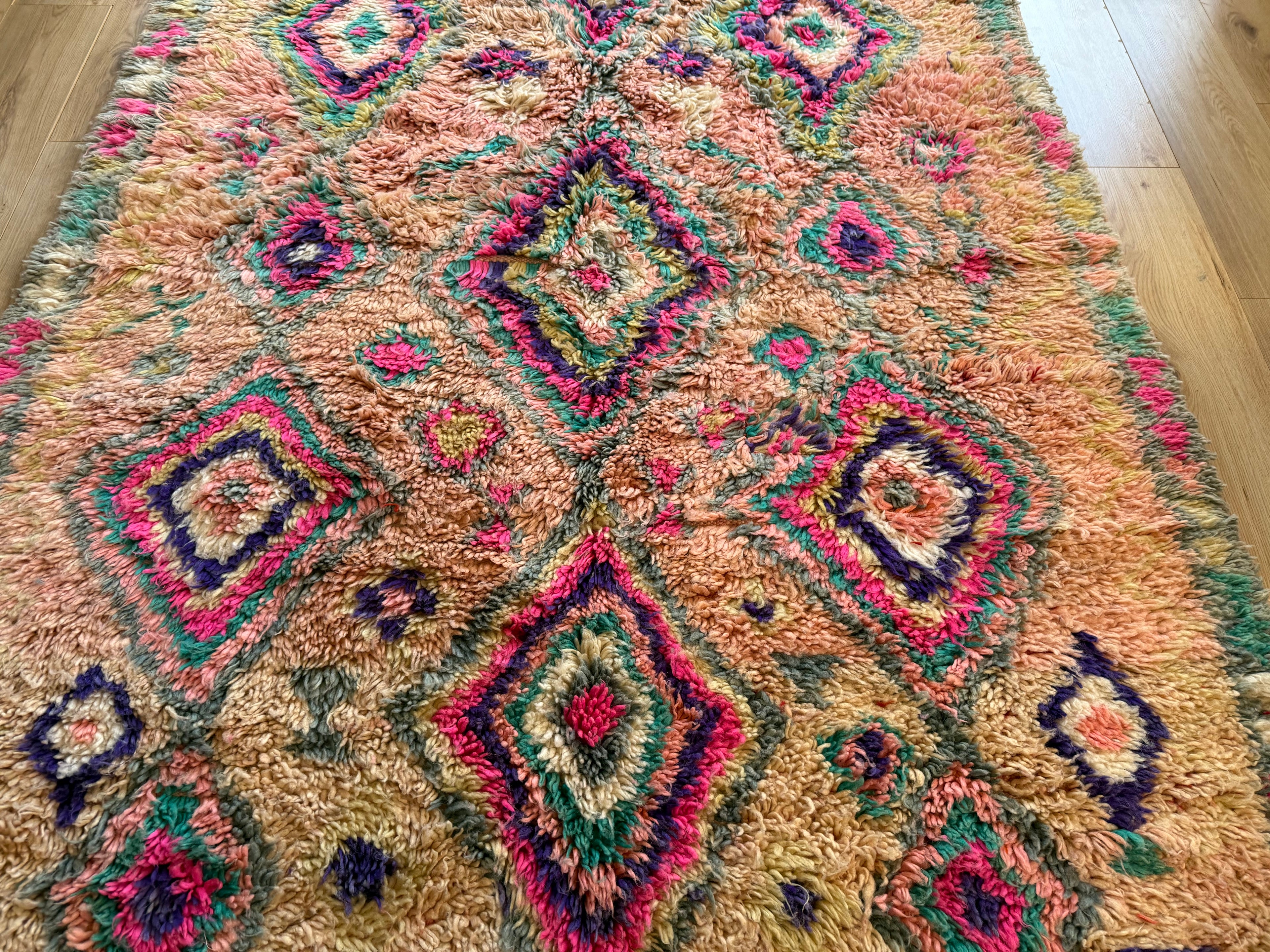 Authentiek handgeknoopt vintage tapijt – kleurrijk boho design – ca. 344 × 174 cm