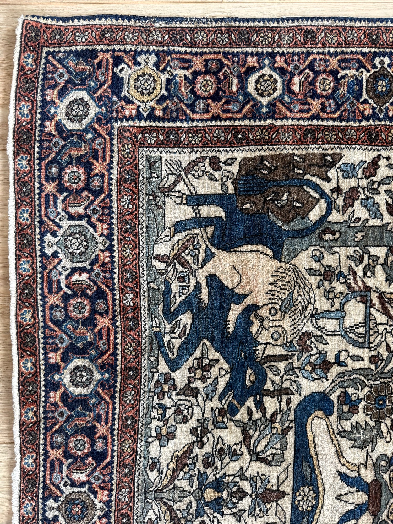 Early 20th-century figurative carpet – Qom tradition – 188 × 132 cm