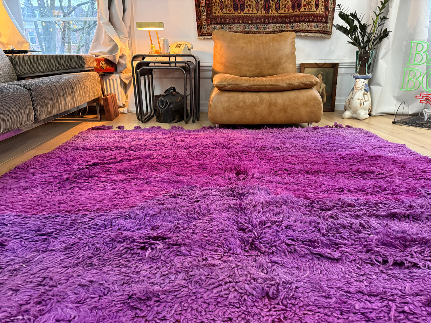 Groot paars vintage hoogpolig Berber tapijt – 320 × 197 cm