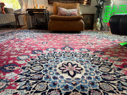 Groot handgeknoopt vintage vloerkleed met medaillon – 400×302 cm