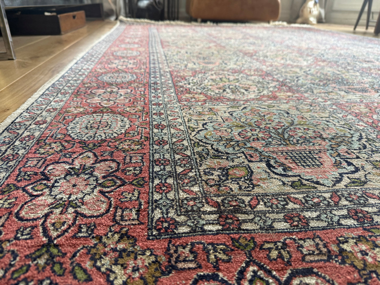 Hand-knotted Kashmir carpet – Garden design – 283 × 185 cm