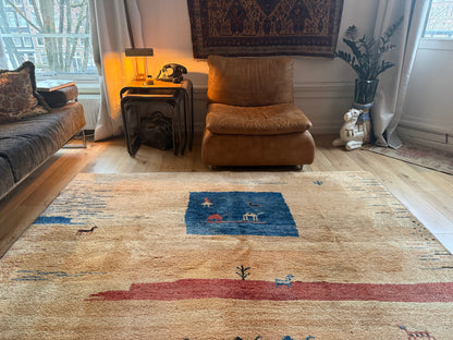 Hand-knotted wool carpet with nomadic pattern – 283 × 215 cm