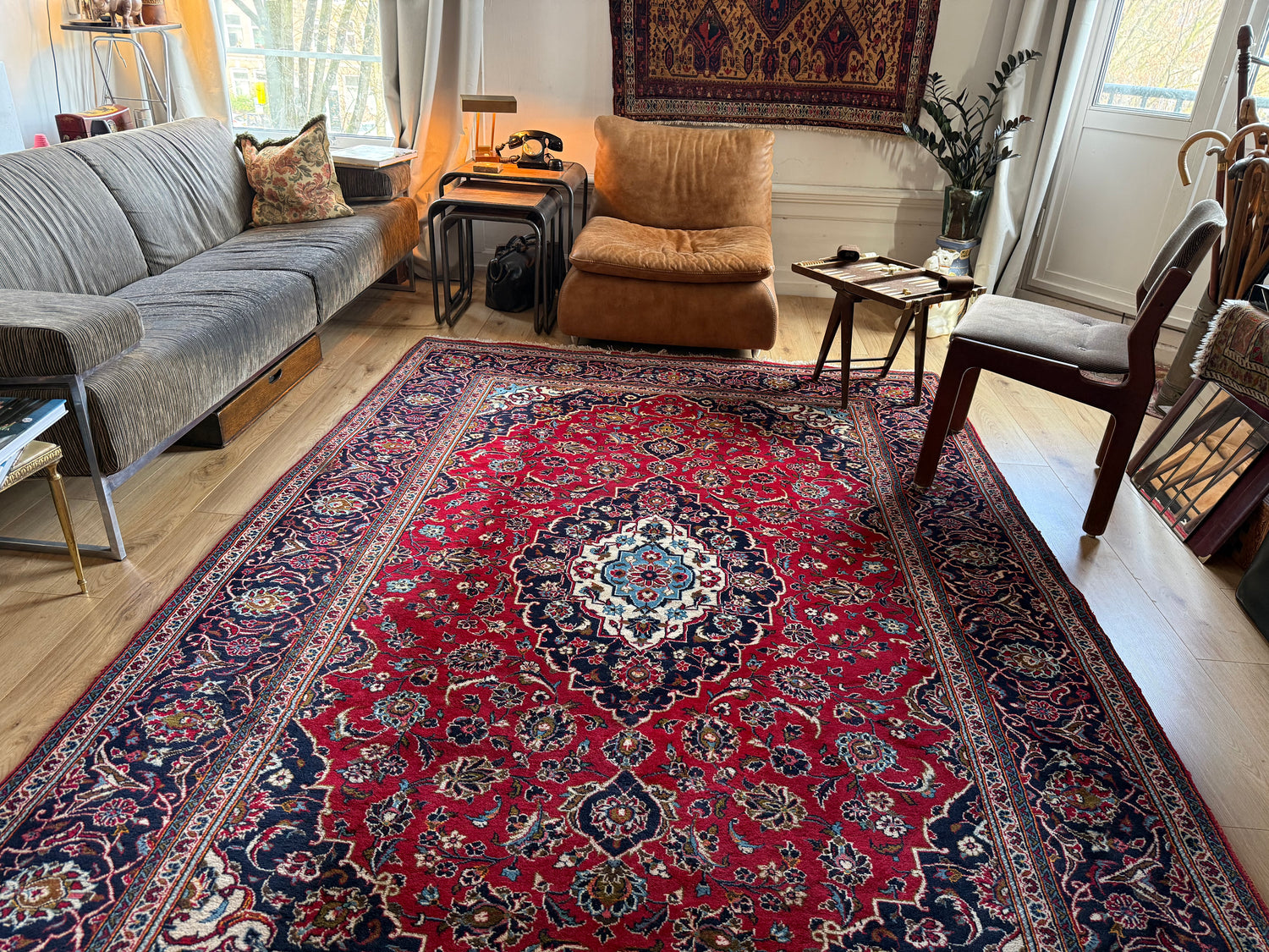 Tapete vintage nó à mão estilo Kashan – 312 × 202 cm