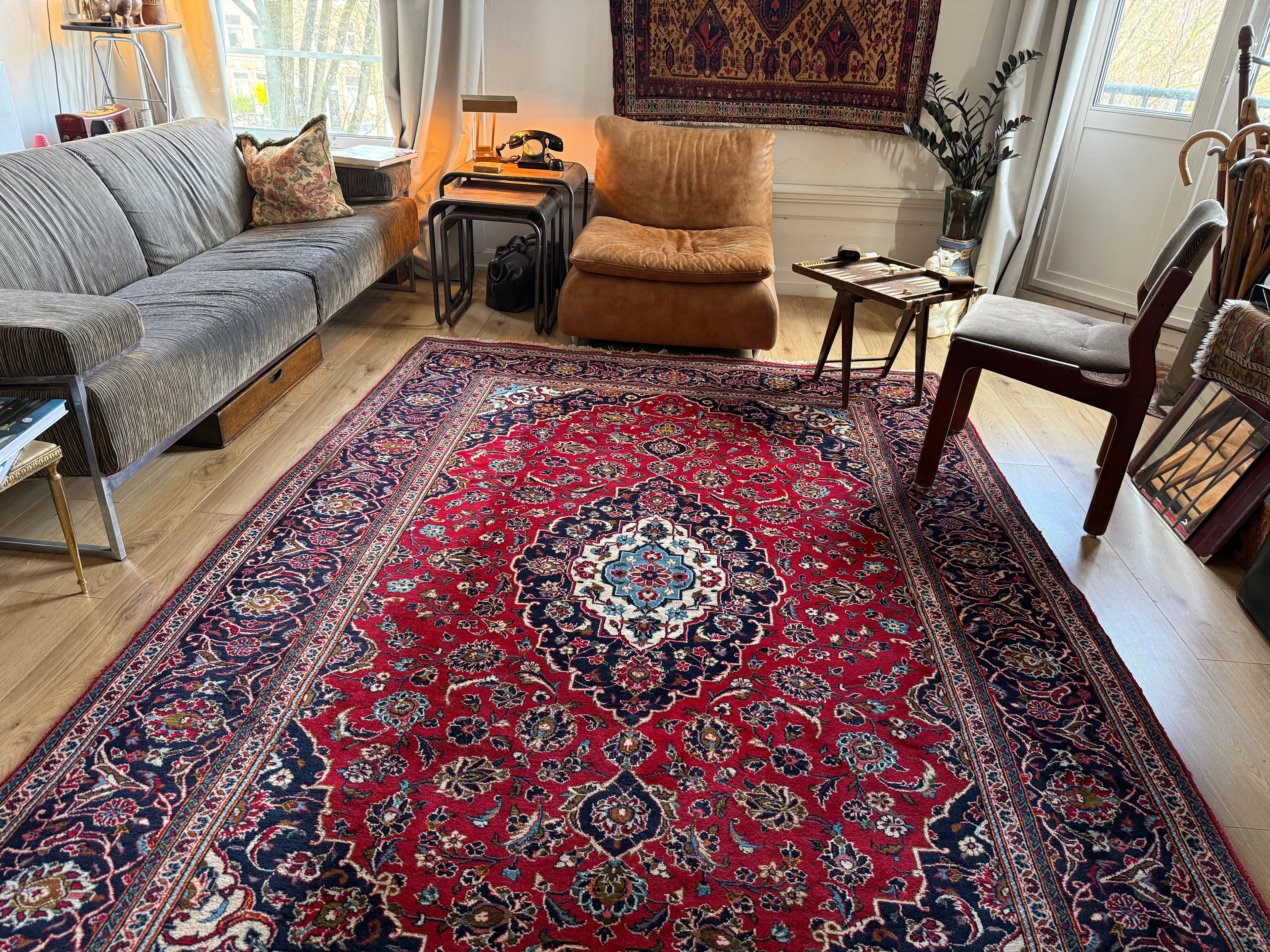 Tapete vintage nó à mão estilo Kashan – 312 × 202 cm