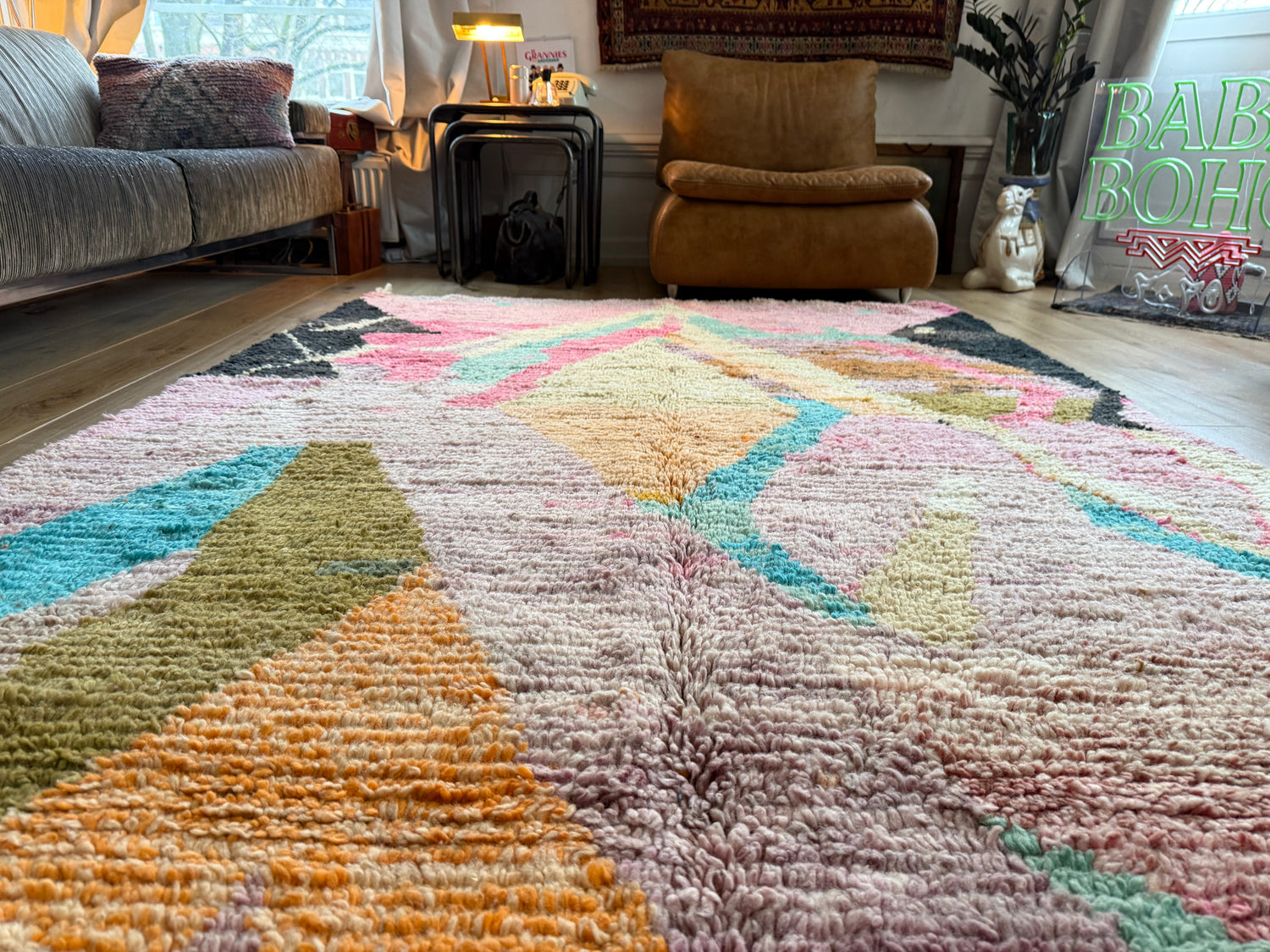 Marokkaans vintage Berber tapijt met zachte pasteltinten – 288 × 170 cm