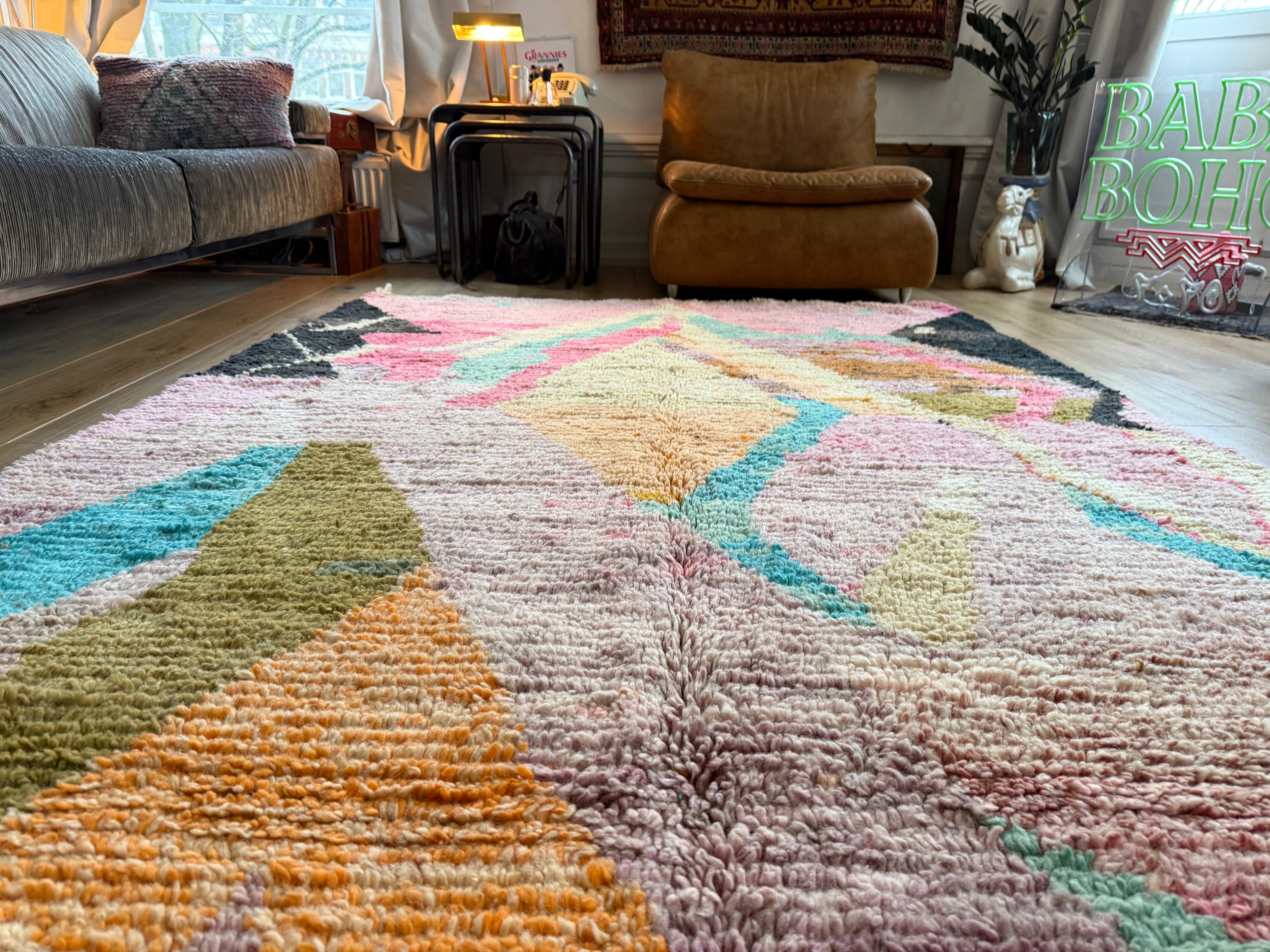 Marokkaans vintage Berber tapijt met zachte pasteltinten – 288 × 170 cm