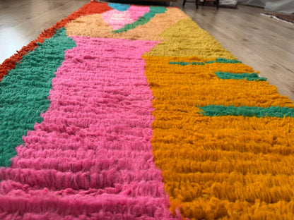 Kleurrijke Marokkaanse Boujad-stijl loper – 256 × 81 cm