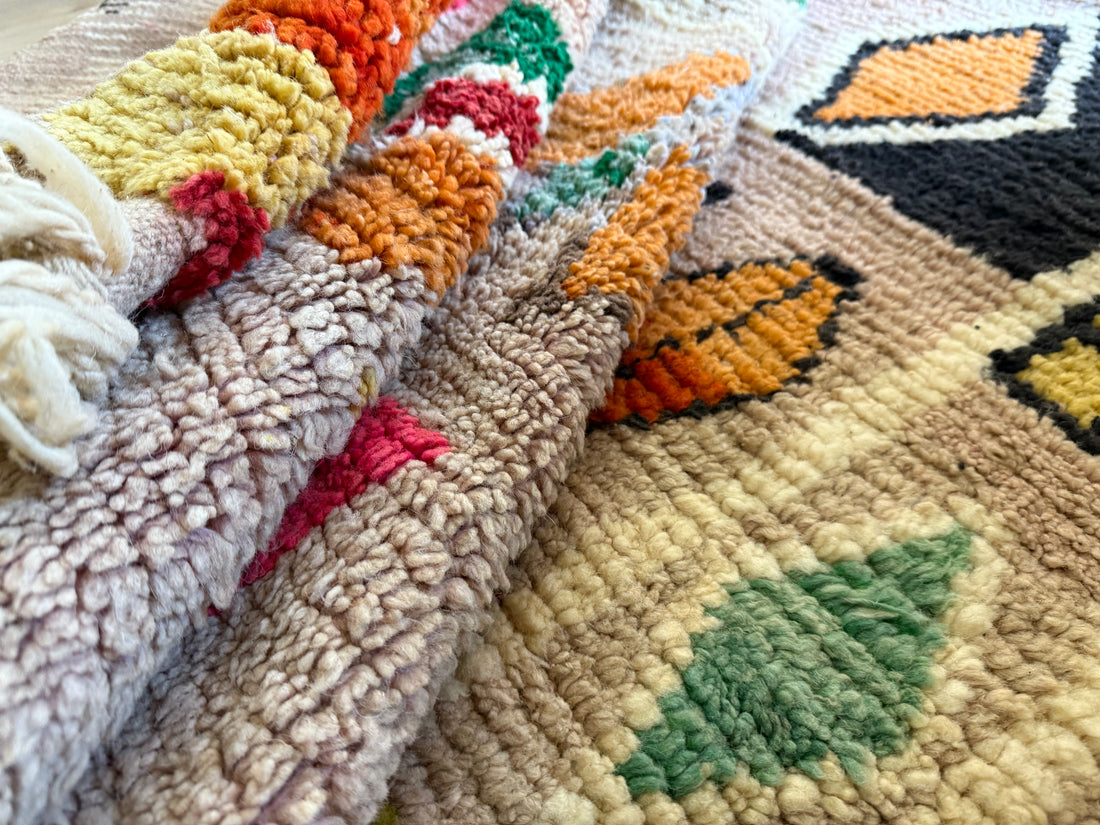 Handgeknoopt Marokkaans vloerkleed – ca. 300 × 200 cm – kleurrijk geometrisch design