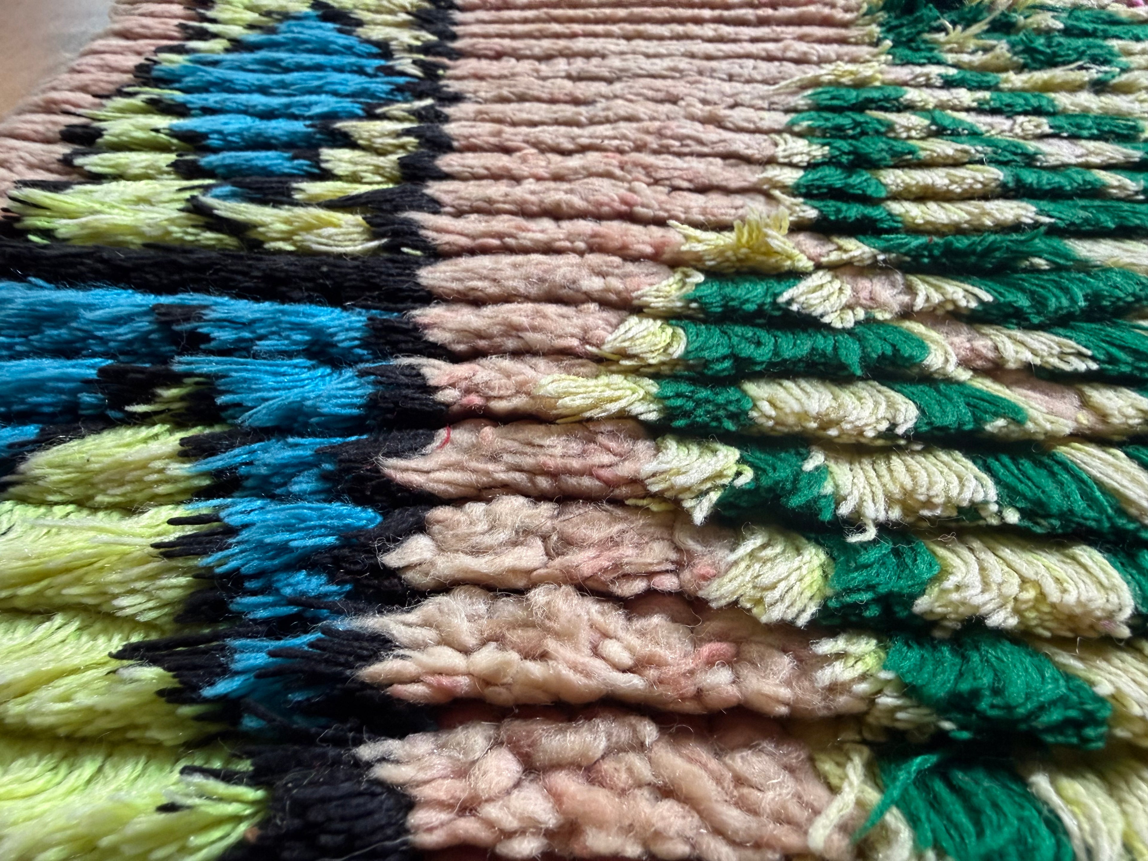 Vintage Moroccan Runner in Pink and Turquoise – 280 × 78 cm