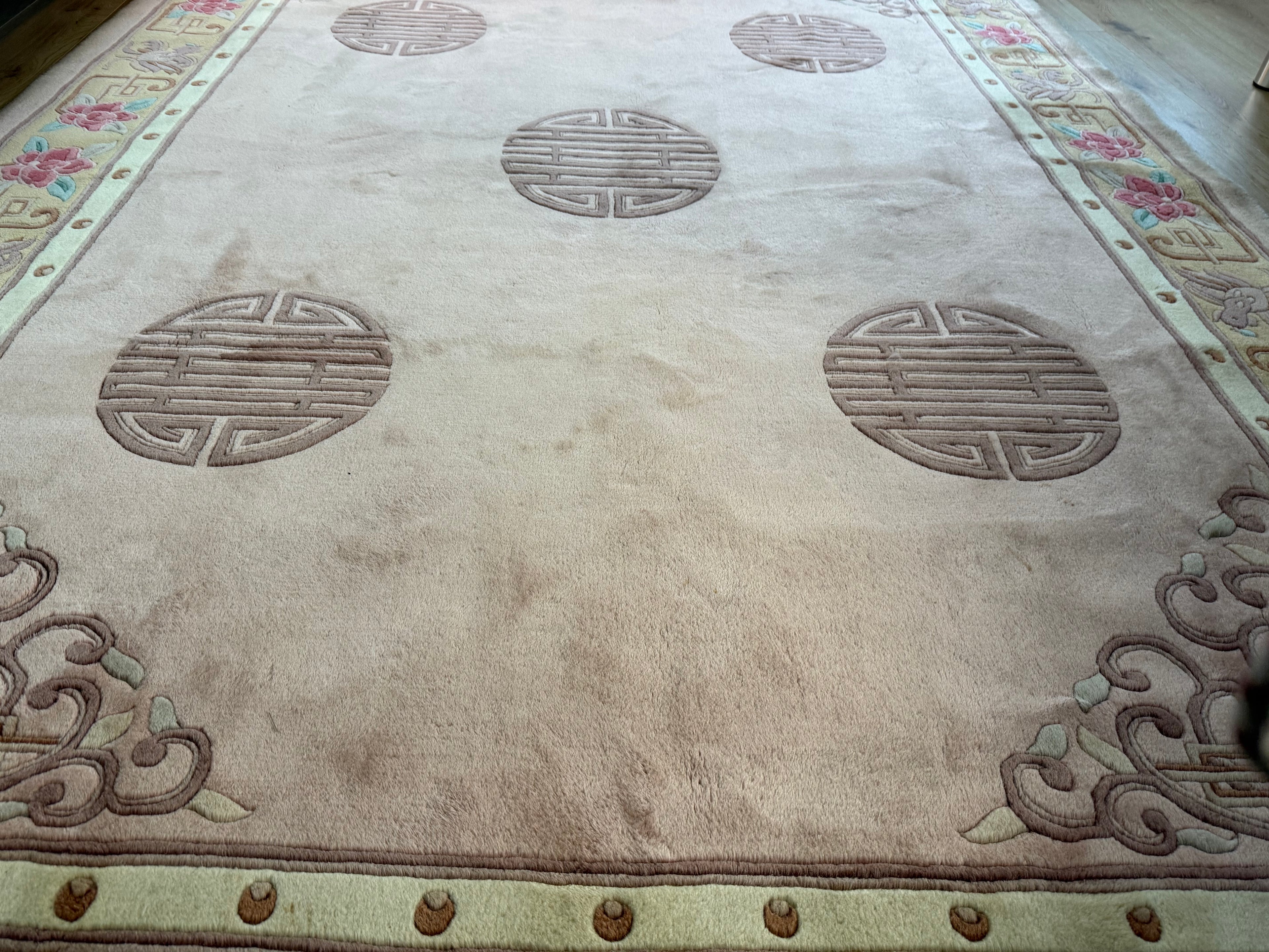 Vintage Deco-stijl wollen tapijt – ca. 330 × 215 cm