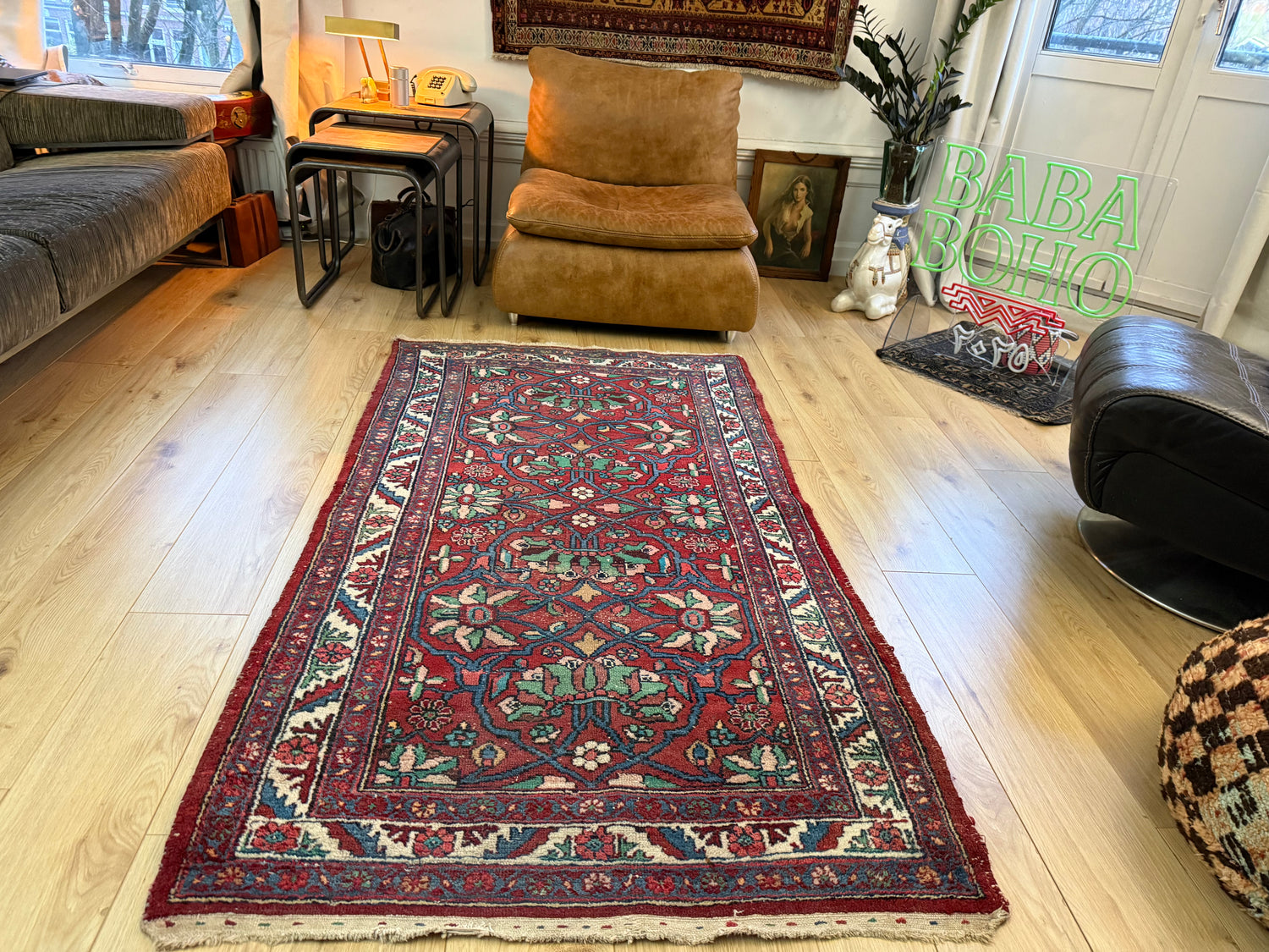 Sleets Vintage handgeknoopt oosters tapijt – 193 × 104 cm