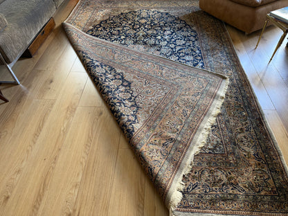 Handgeknoopt tapijt 304 × 202 cm – Kashan stijl – blauw veld