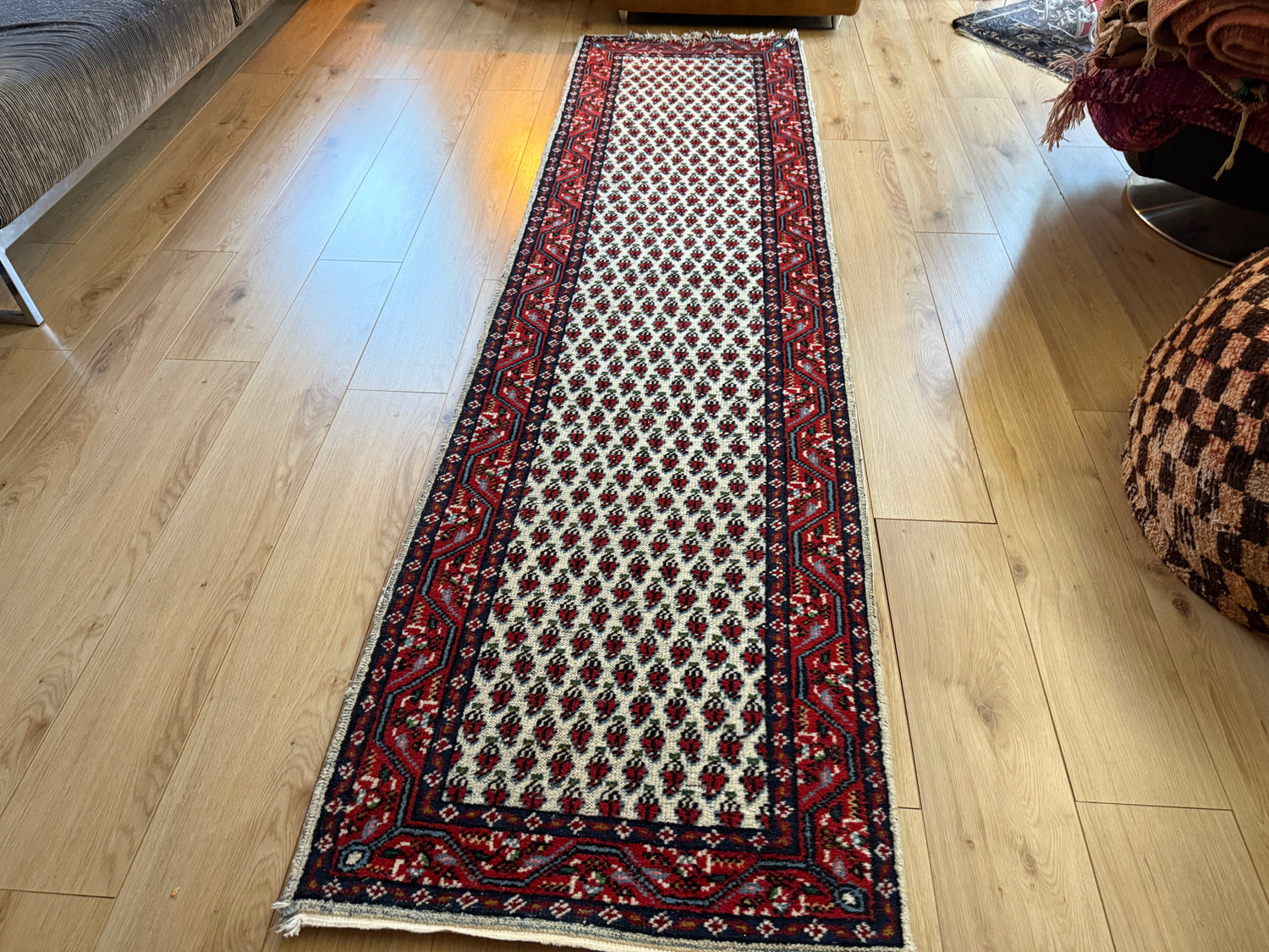 Vintage handgeknoopte loper – 275 × 75 cm – boteh-patroon