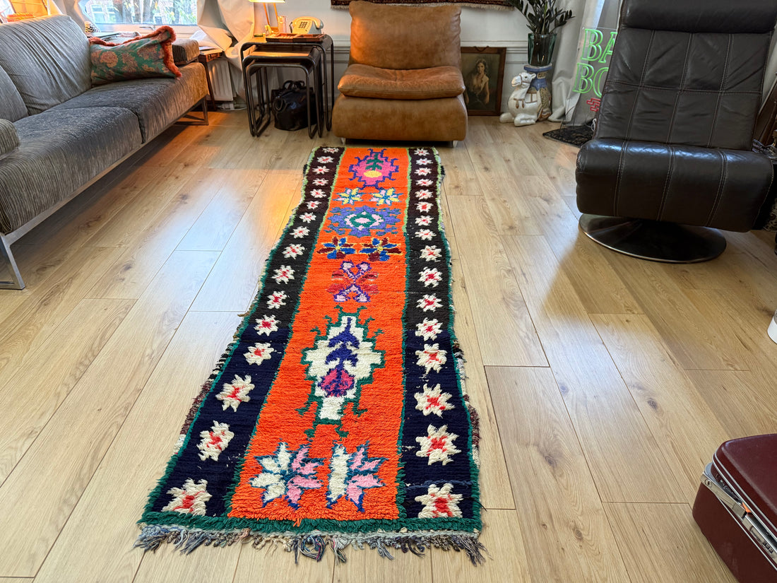 Authentiek handgeknoopt tapijt – kleurrijke boho stijl – ca. 274 × 75 cm