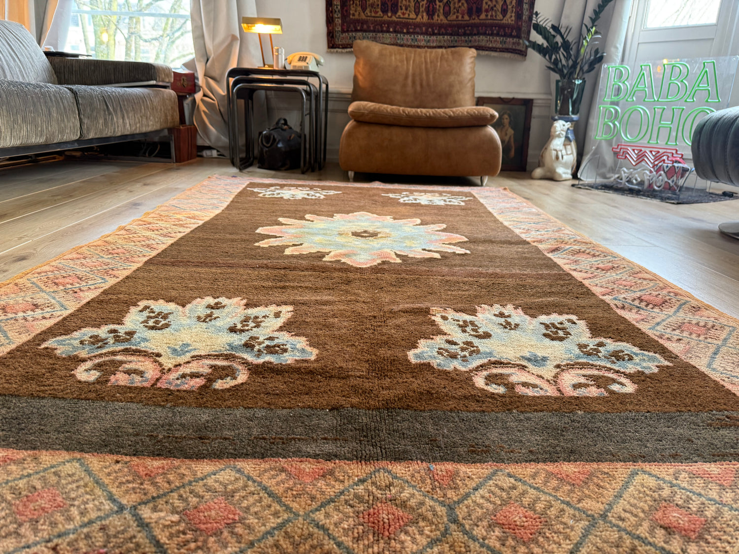 Vintage Marokkaans tapijt – 255 × 141 cm – ca. 1970–1990