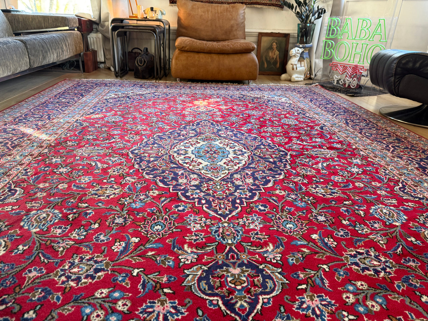 Groot handgeknoopt vintage tapijt – 352 × 247 cm