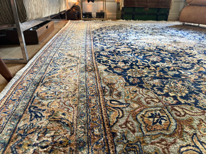 Handgeknoopt tapijt 304 × 202 cm – Kashan stijl – blauw veld