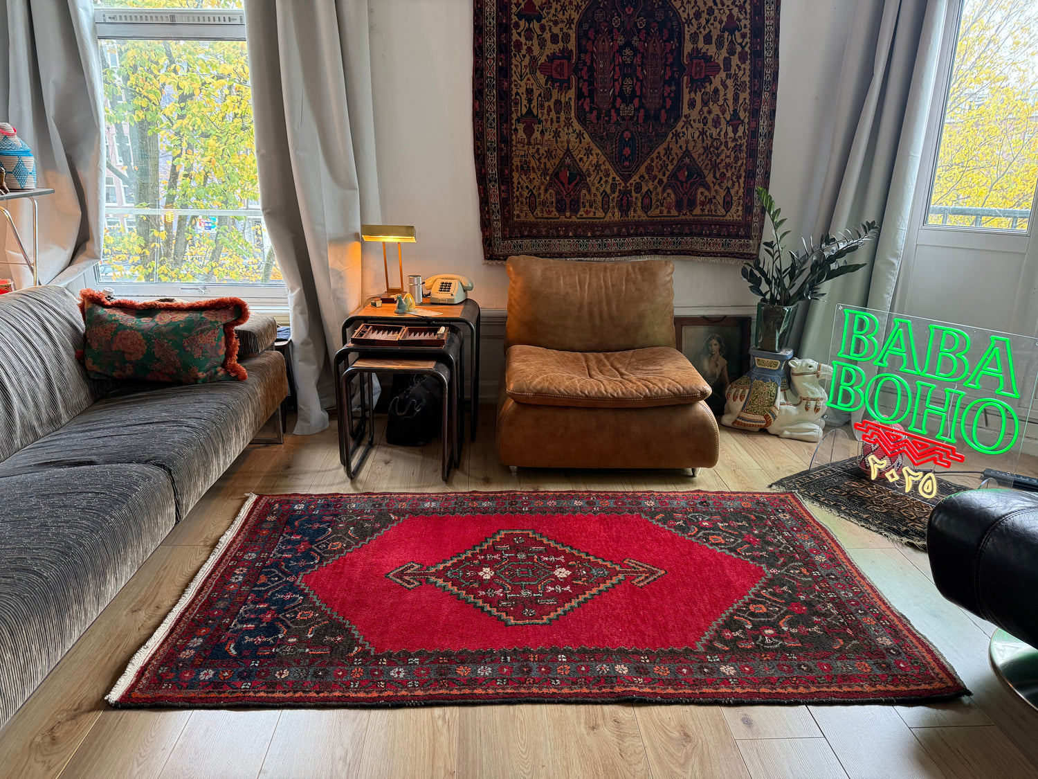 Vintage handgeknoopt wollen tapijt – 197 × 108 cm