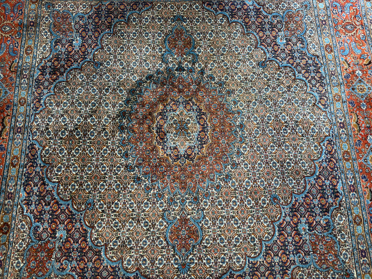 Handgeknoopt klassiek medaillon tapijt, ( vierkant ) rijk rood &amp; blauw – 253 × 246 cm