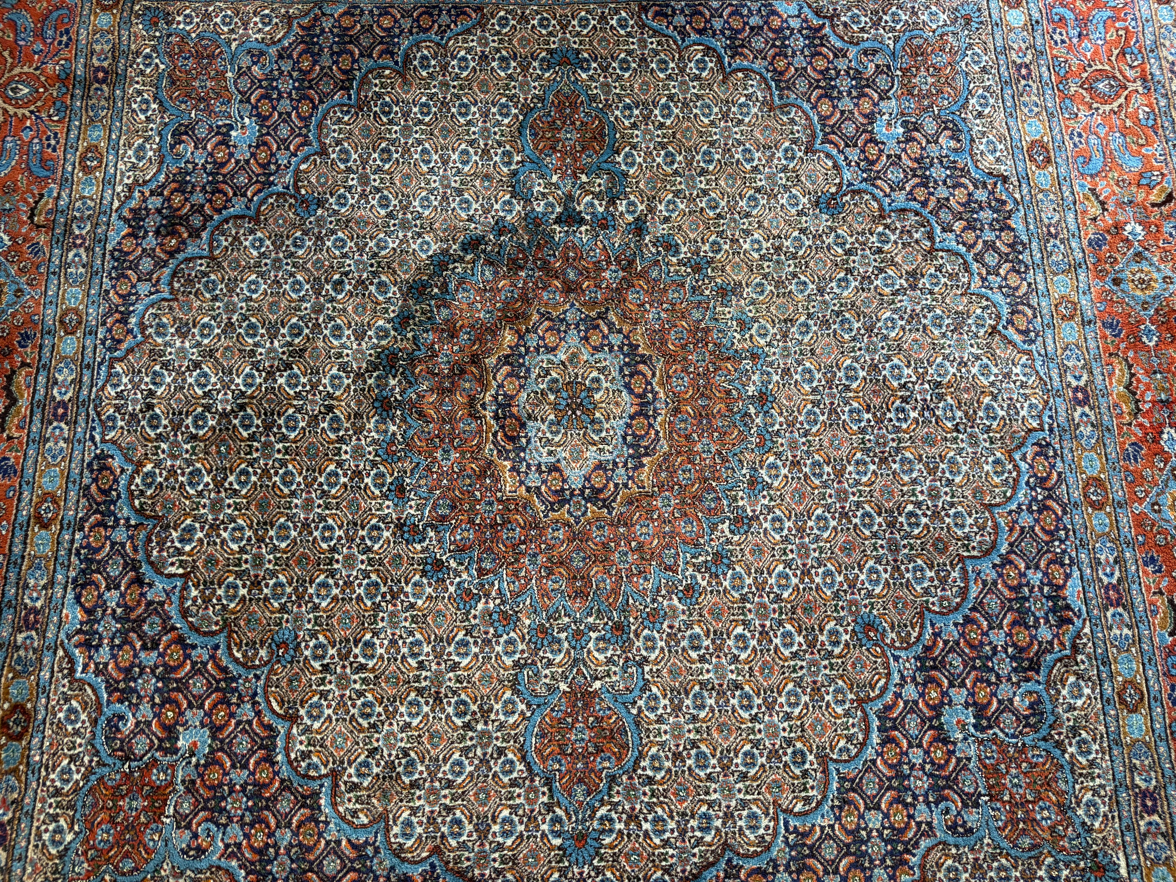 Handgeknoopt klassiek medaillon tapijt, ( vierkant ) rijk rood &amp; blauw – 253 × 246 cm