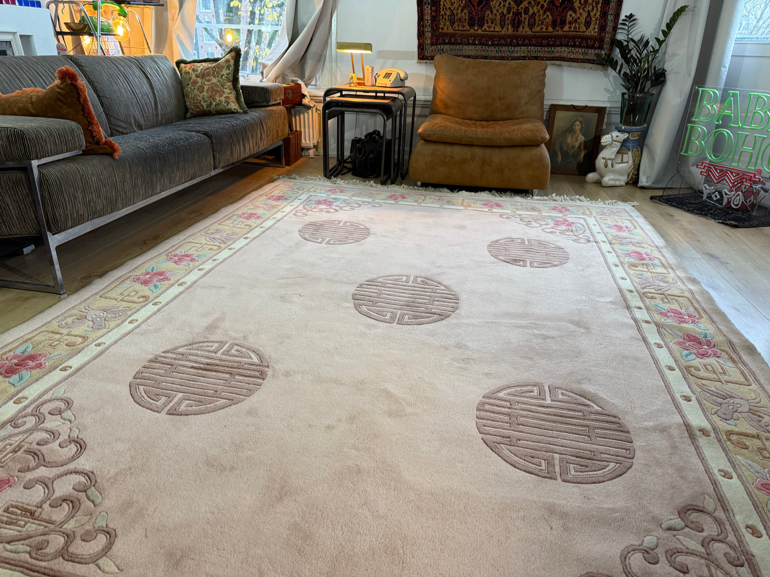 Vintage Deco-stijl wollen tapijt – ca. 330 × 215 cm