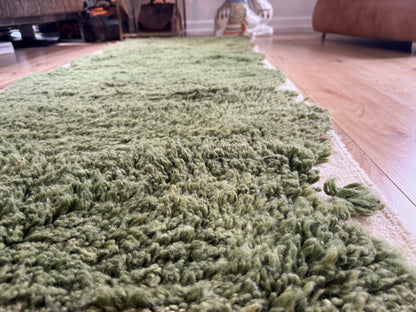Marokkaanse wollen loper mosgroen – 244 x 86 cm