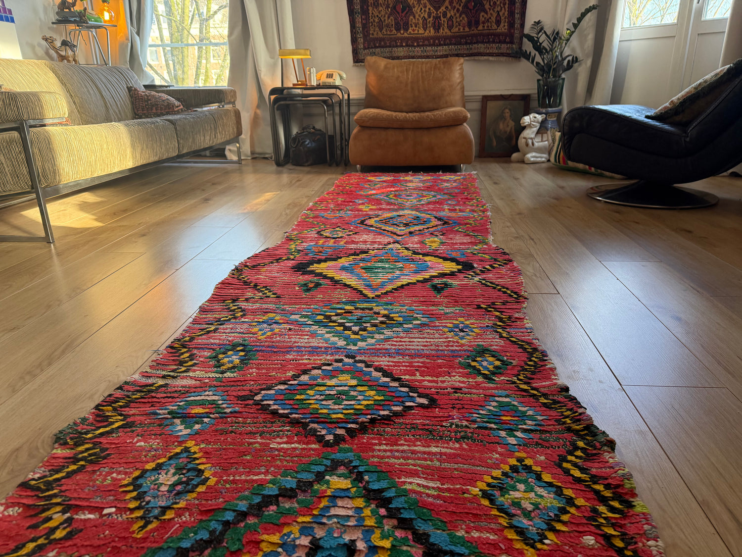 Handgeweven vintage loper met levend ritme 334 × ca. 92 cm (organisch variërend)