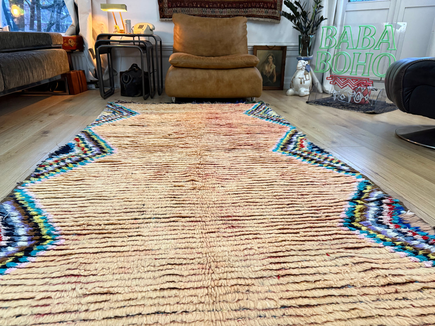 Vintage handgeknoopt Marokkaans tapijt – 370 × 204 cm