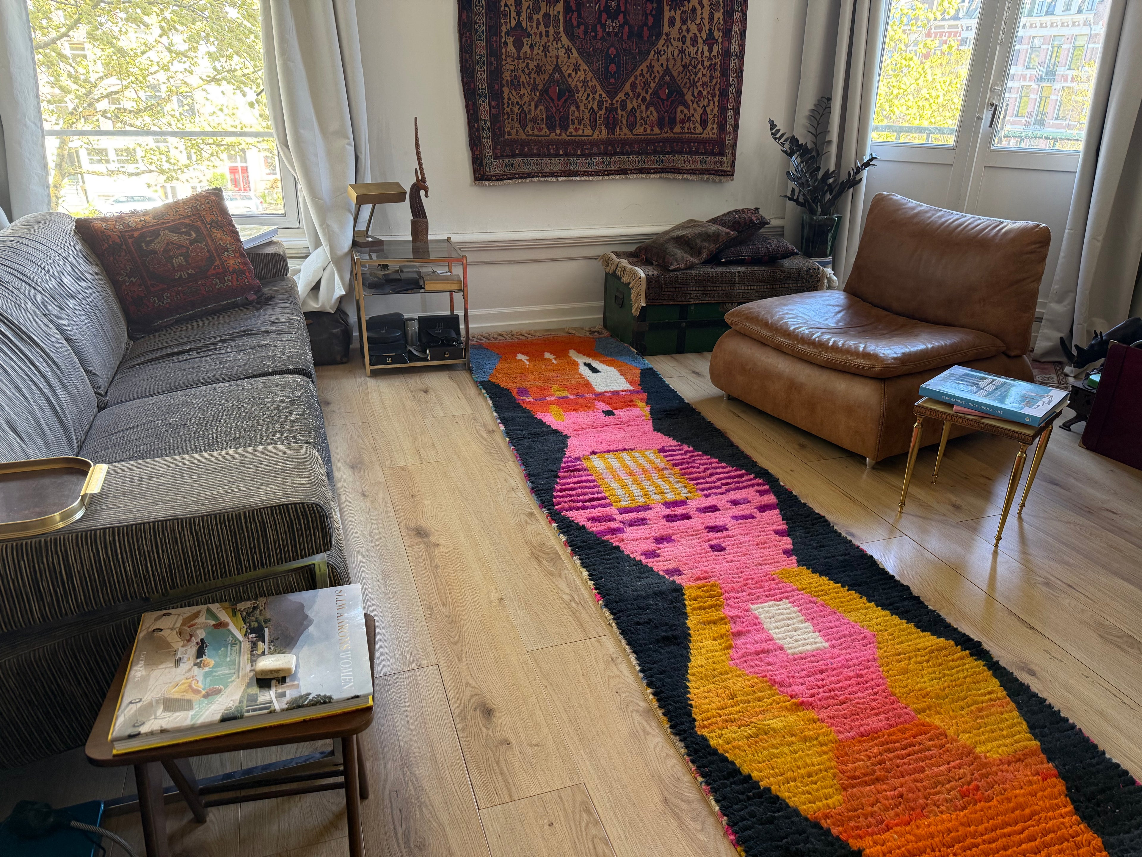 Vintage Moroccan Runner with Graphic Design