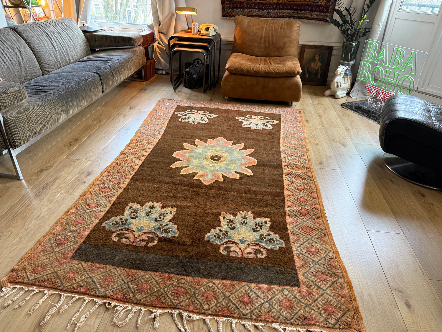 Vintage Marokkaans tapijt – 255 × 141 cm – ca. 1970–1990