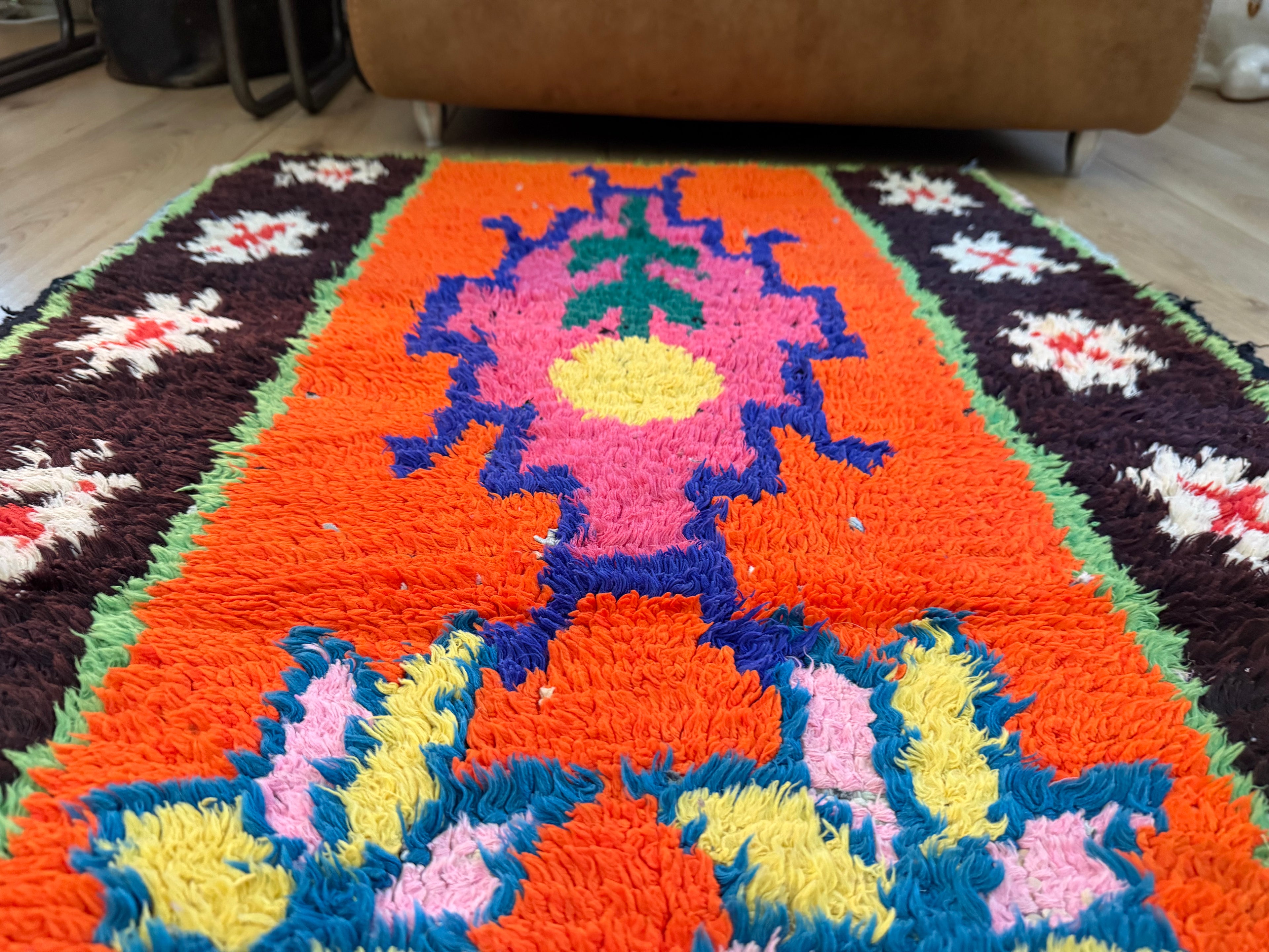 Authentiek handgeknoopt tapijt – kleurrijke boho stijl – ca. 274 × 75 cm