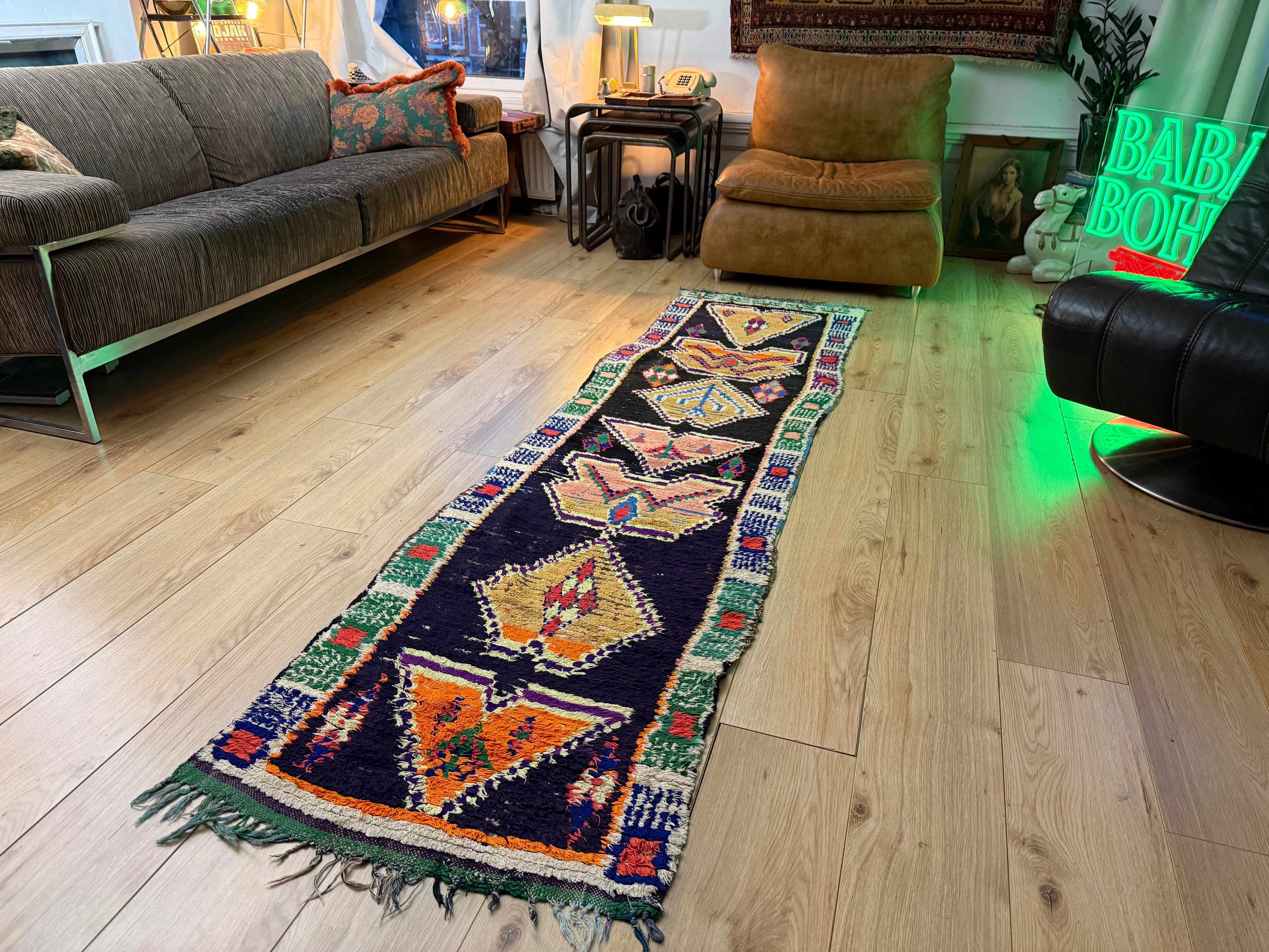 Handgeweven Berber loper uit Marokko – ca. 253 × 70 cm