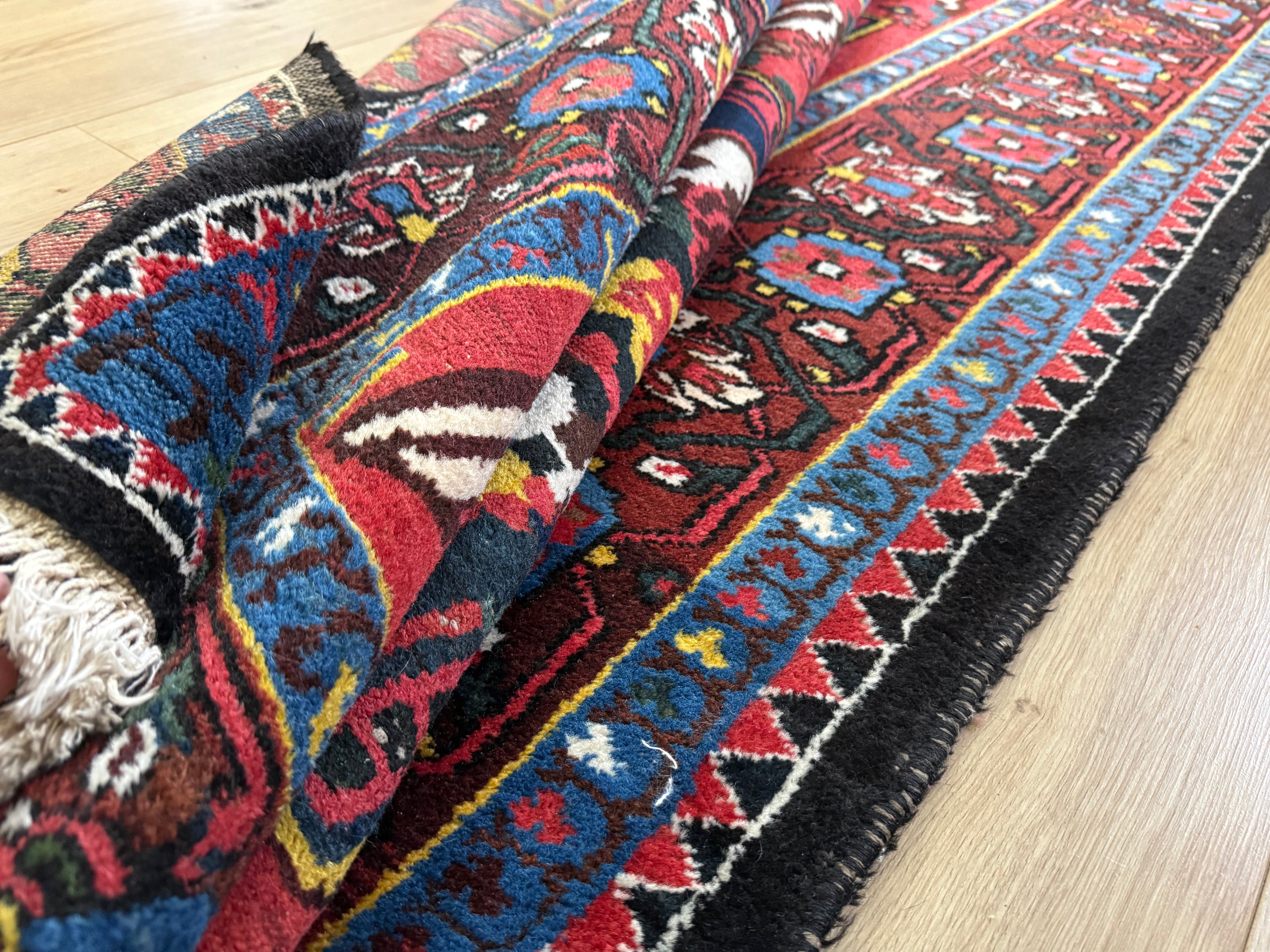 Lang vintage Heriz-stijl tapijt – 405 × 165 cm