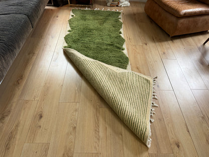 Marokkaanse wollen loper mosgroen – 244 x 86 cm