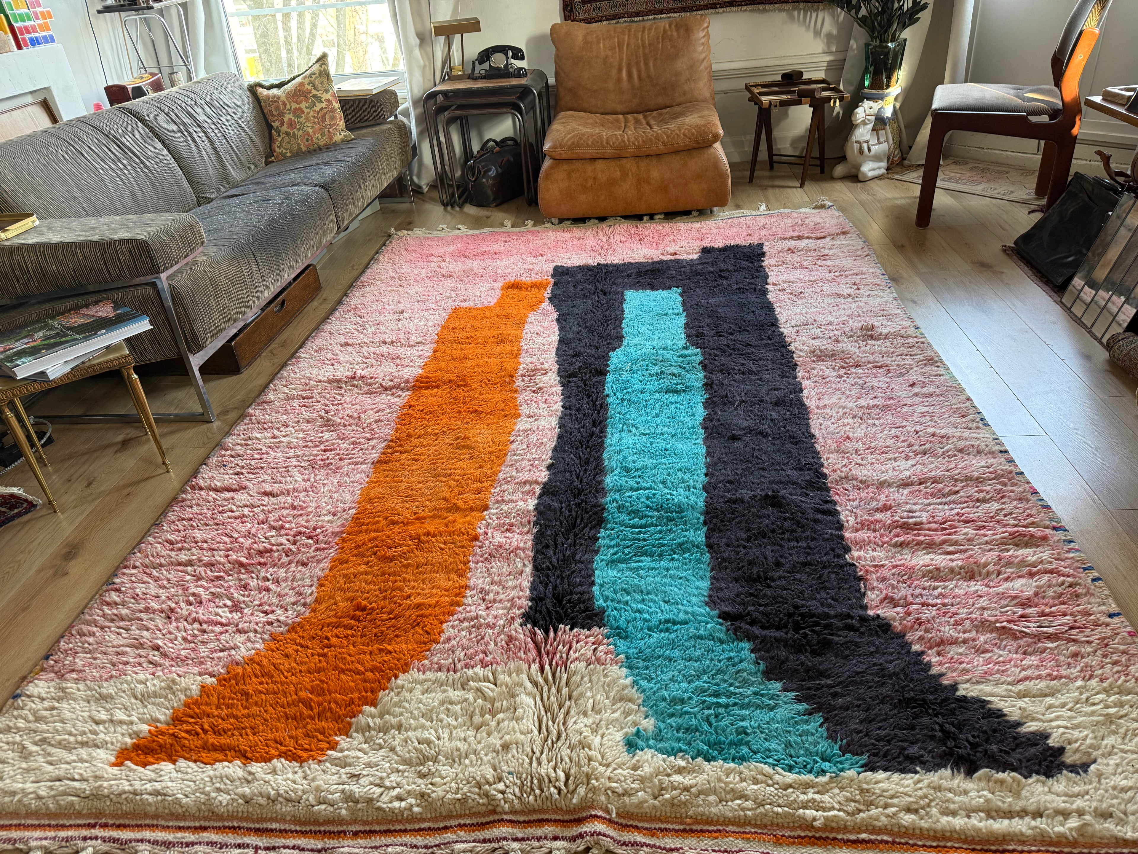 Tapete Vintage de Design Pós-Moderno – Feito à Mão no Marrocos – 320 × 201 cm