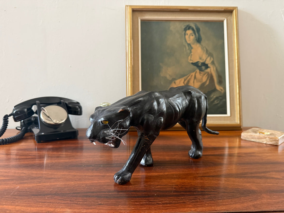 Vintage Black Panther Sculpture – Handcrafted Safari Decor Object