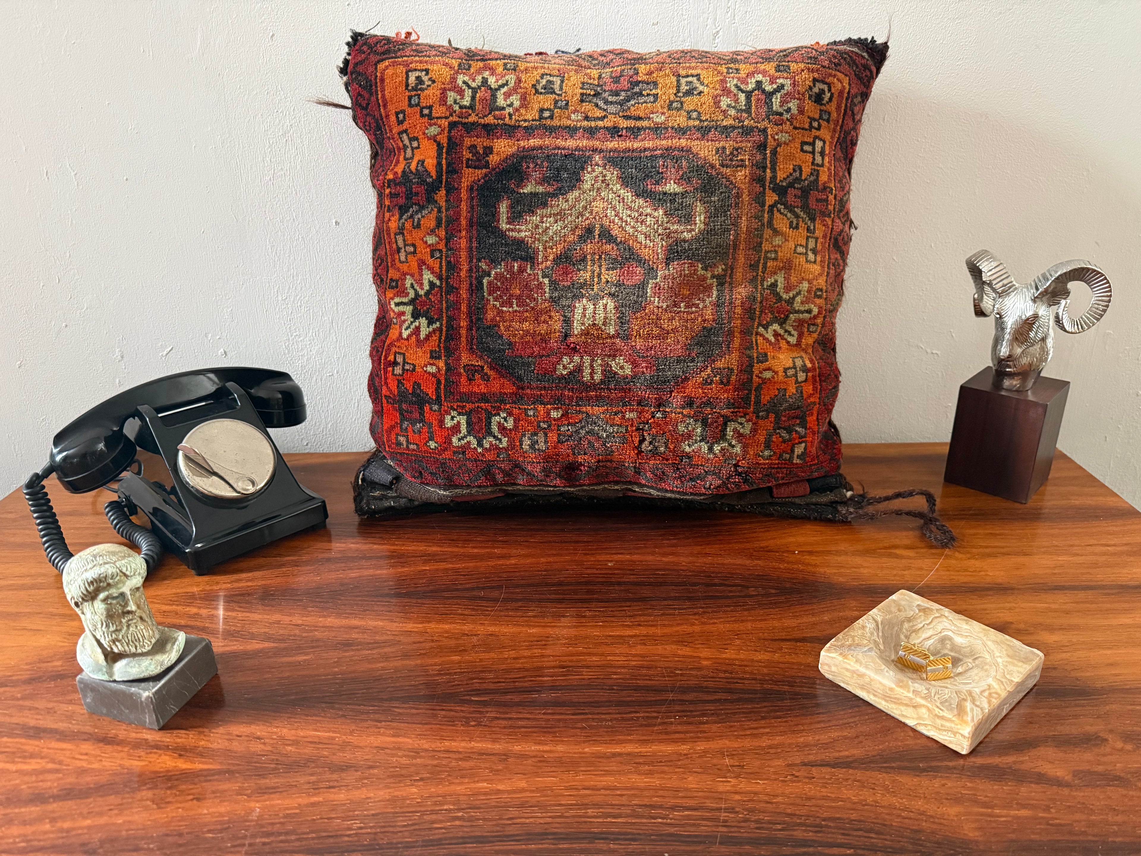 Vintage nomadic floor cushion made of hand-knotted wool, one of a kind